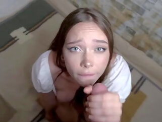 light-eyed begging babe cum in mouth